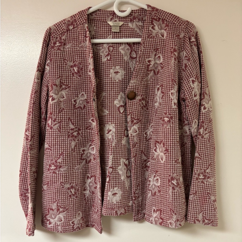 Christopher & Banks red flower cardigan size small